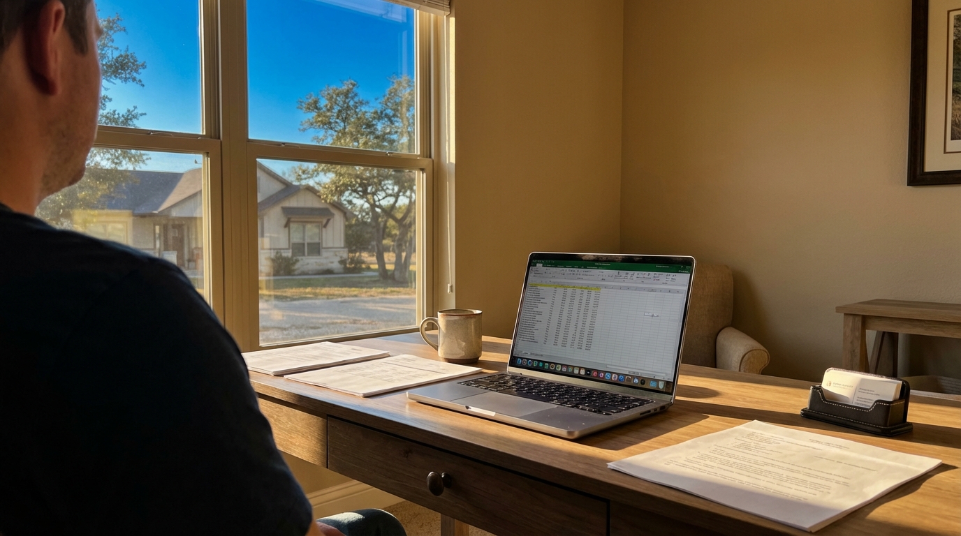 Self-employed Texas business owner reviewing bank statements